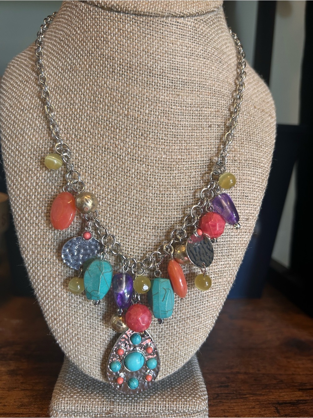 Chico’s Colorful Boho Statement Necklace with Turquoise and Coral